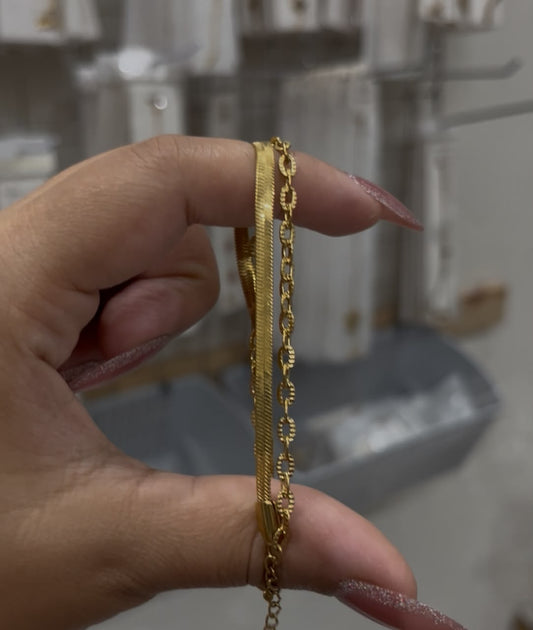 316L Steel 18k Gold Plated Double Layer Braclete