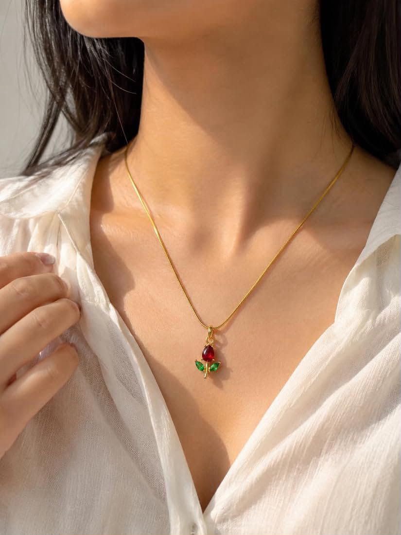 Mini Red Tulip Necklace