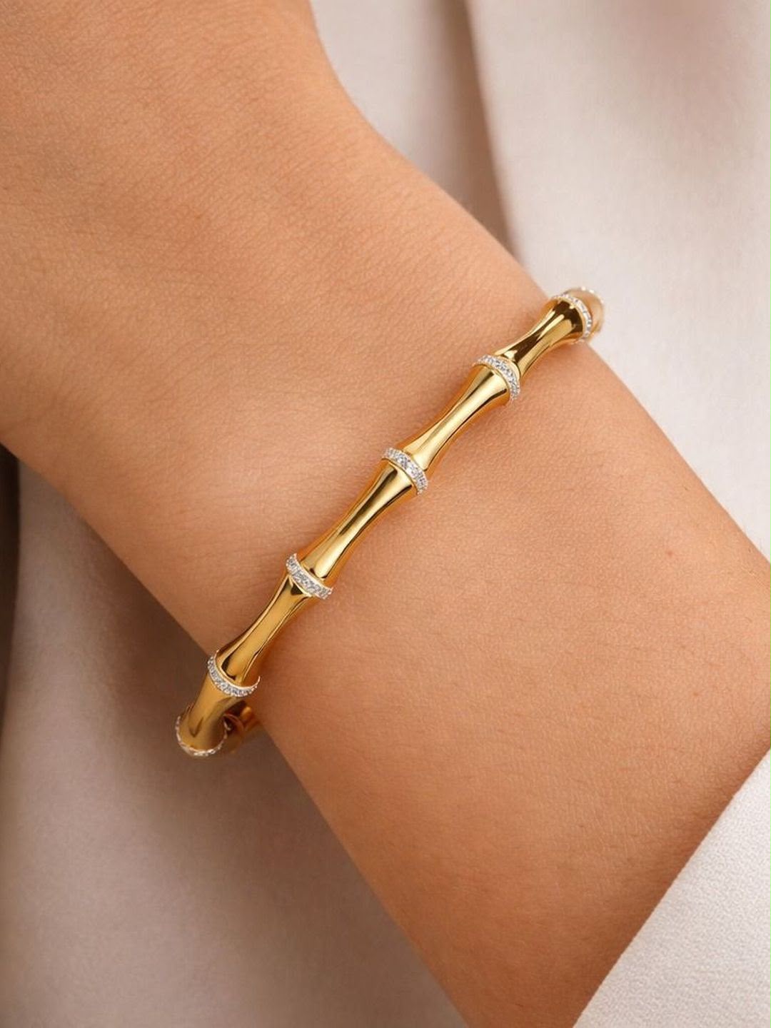 Bamboo Style Zircon Accent Bangle